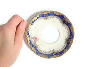 Vintage Cobalt Blue & Pink Floral Pattern Porcelain China Saucer or Ring Dish