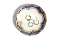 Vintage Cobalt Blue & Pink Floral Pattern Porcelain China Saucer or Ring Dish