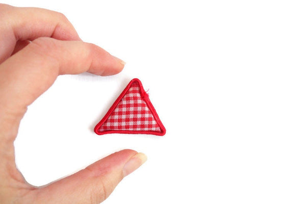 Vintage 1:12 Miniature Dollhouse Red & White Gingham Triangle-Shaped Throw Pillow