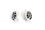Vintage White & Black Rhinestone Leaf Clip-On Earrings