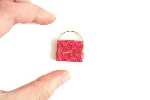 Vintage 1:12 Miniature Dollhouse Pink & Gold Purse or Handbag