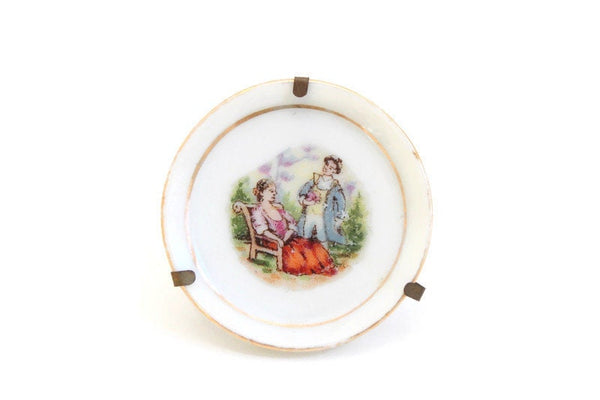 Vintage Miniature Porcelain Fragonard Plate with Brass Stand Collectible