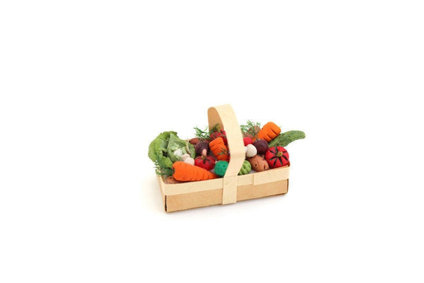 Artisan-Made Vintage 1:12 Miniature Dollhouse Basket of Vegetables