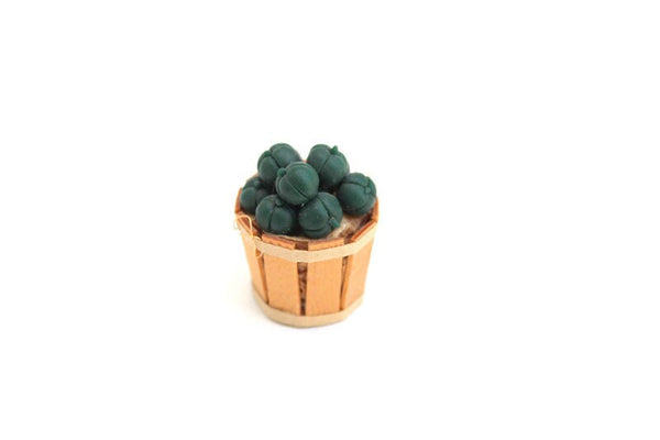 Vintage 1:12 Miniature Dollhouse Bushel Basket of Green Peppers
