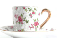 Vintage Inarco China Pink Rose Pattern Demitasse Teacup & Saucer Set