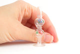 Vintage 1:12 Miniature Dollhouse Clear Glass & Floral Hurricane Lamp