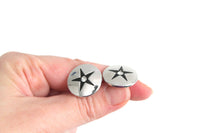 Vintage Round Silver Star & Rhinestone Cuff Links