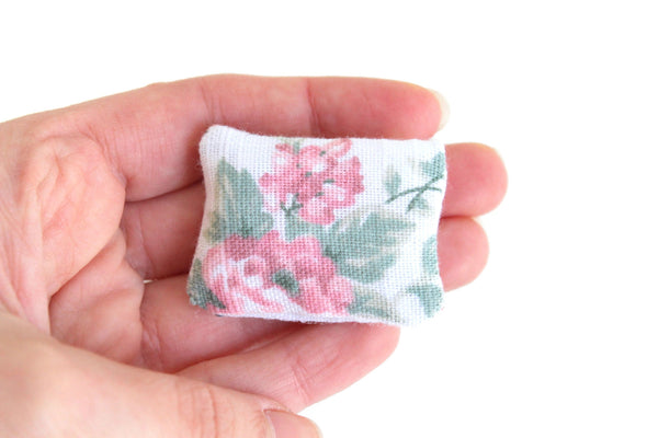 Vintage 1:12 Miniature Dollhouse White & Pink Floral Throw Pillow