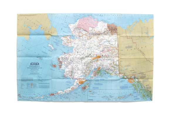 Vintage 1975 National Geographic Double-Sided Wall Map of Alaska, USA