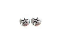 Vintage Round Silver Star & Rhinestone Cuff Links