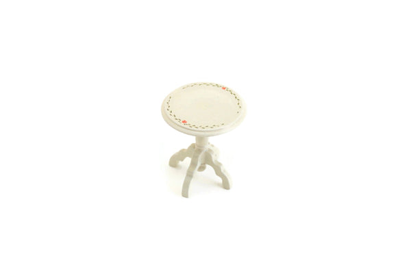 Vintage 1:12 Miniature Dollhouse Cream Floral End Table, Side Table or Accent Table
