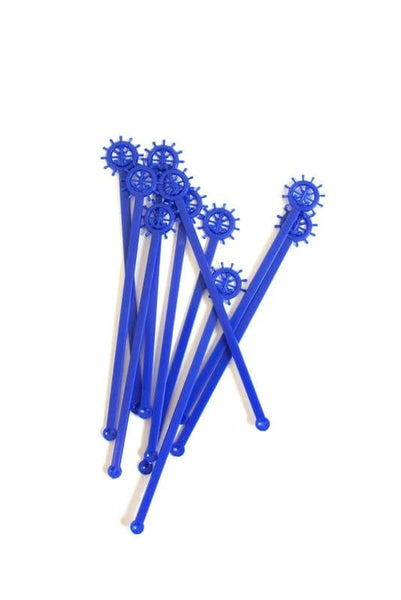 Vintage Set of 10 Nautical-Theme Ship Captain's Wheel Blue Plastic Drink Stirs or Swizzle Sticks