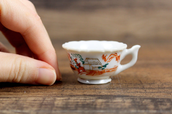 Vintage White & Orange Scenic Porcelain Miniature Teacup