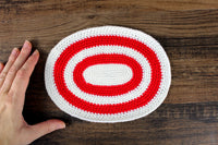 Vintage Miniature Dollhouse Oval Red Knit Rug