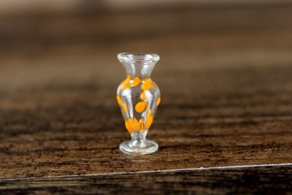 Vintage 1:12 Miniature Dollhouse Clear Glass & Orange Dot Vase