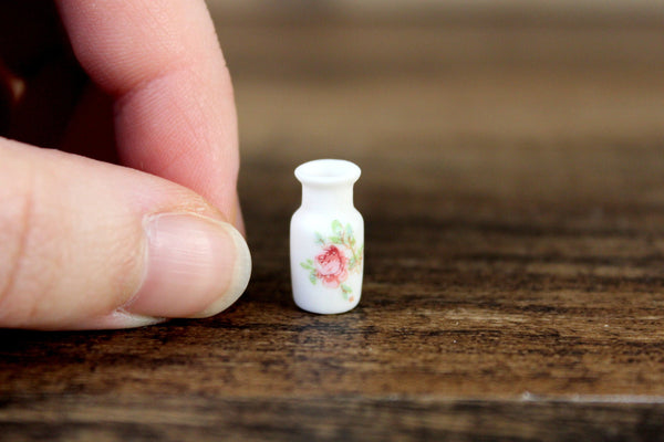 Vintage 1:12 Miniature Dollhouse White & Pink Floral Porcelain Vase