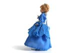 Artisan-Made Vintage 1:12 Miniature Dollhouse Porcelain Bisque Woman in Blue Dress Figurine with Stand