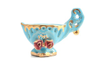 Vintage Blue & Pink Rose Porcelain Demitasse Teacup & Saucer Set